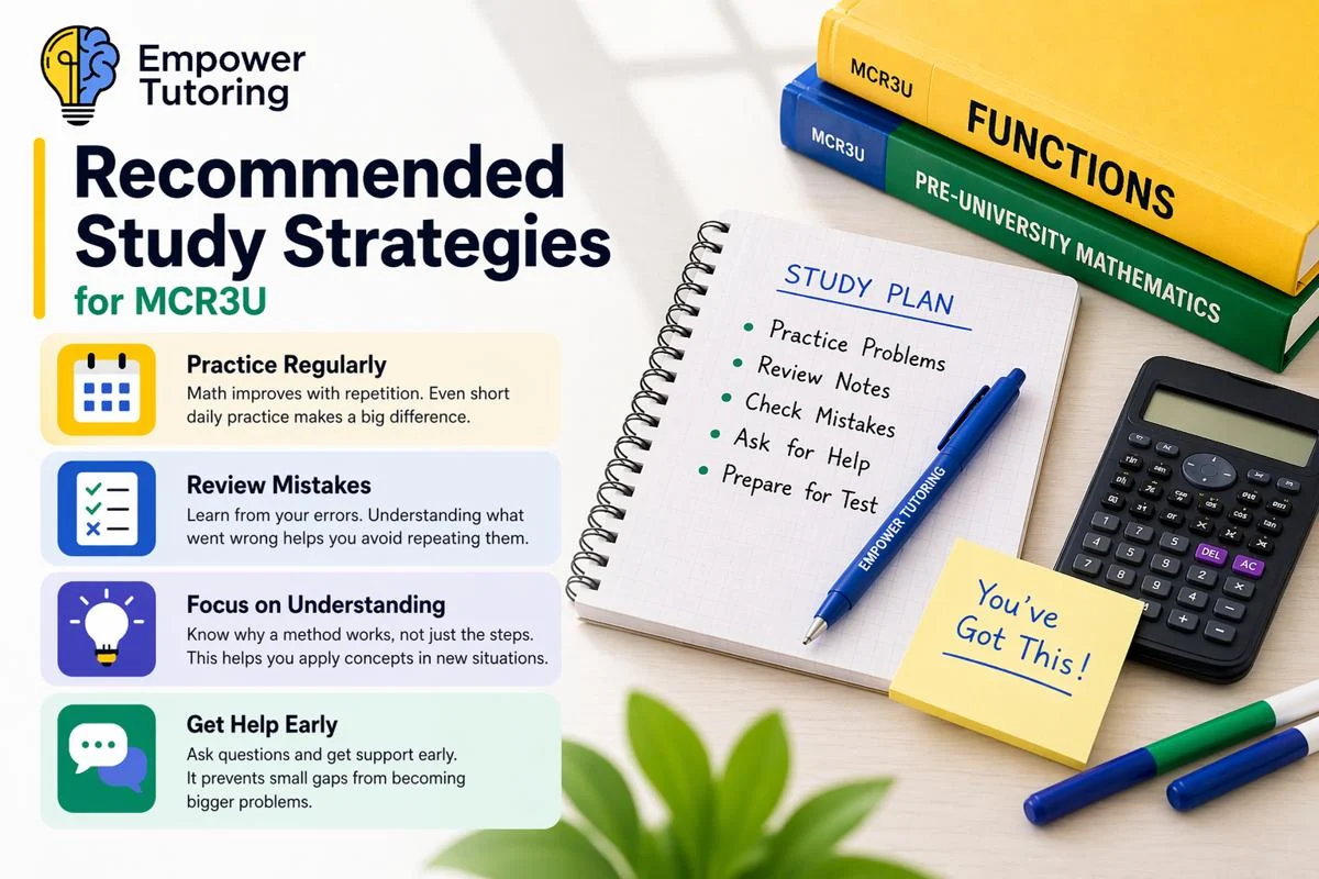 Recommended Study Strategies for MCR3U Infographic
